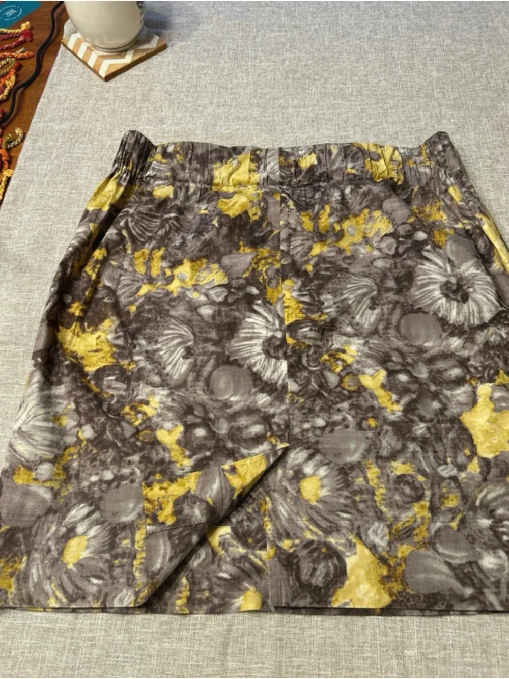 Talbots Gray and Yellow Floral-Print Mini Skirt